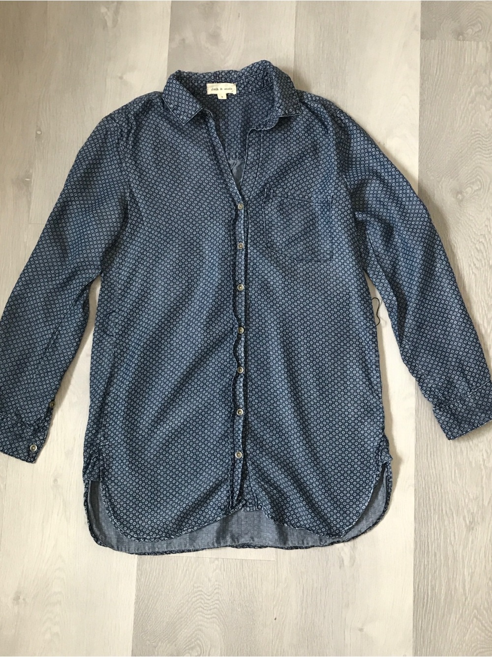 cloth & stone Blue Patterned Long-Sleeve Tunic Shirt